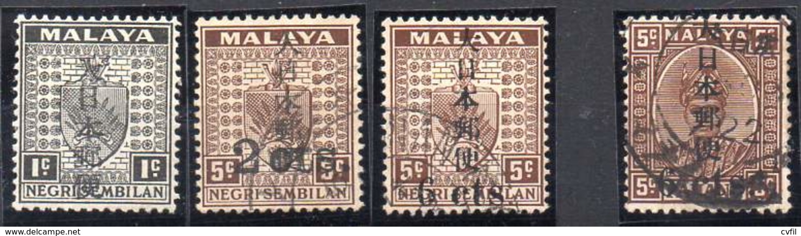 MALAYA, JAPANESE OCCUPATION 1942. 4 Values Ovptd On Negri Sembalan + Pahang. Mint LH And Used - Occupation Japonaise