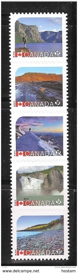 CANADA 2014, #2723i,  "P" RATE, UNESCO HISTORICAL SITES , Strip Of 5  STAMPS, MNH DIE CUT  From QUATERLY PACK - Single Stamps