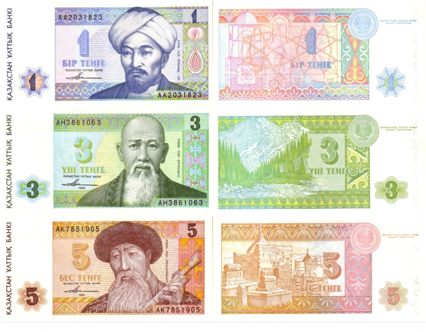 KAZAKHSTAN Set Of 3v 1 , 3 , 5 Tenge 1993 P 7 8 9 UNC - Kazakhstan