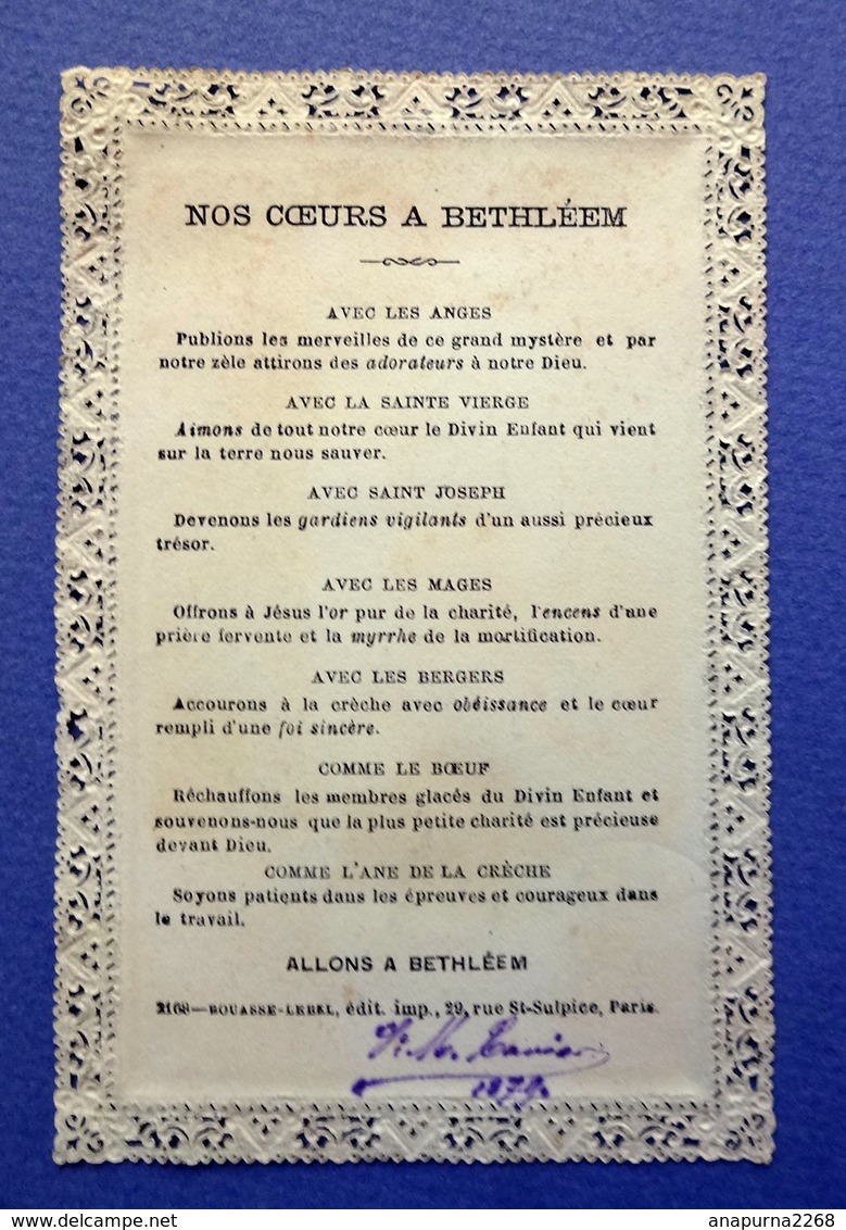 IMAGE PIEUSE ...CANIVET ...BOUASSE LEBEL....NOS CŒURS  A BETHLÉEM....DATEE 1879 - Images Religieuses