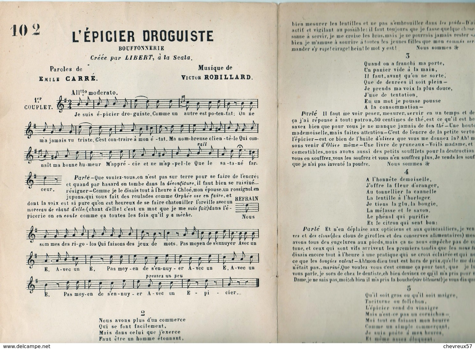 Partition Musicale "L'Epicier Droguiste" De EMILE CARRE Et VICTOR ROBILLARD - Partitions Musicales Anciennes