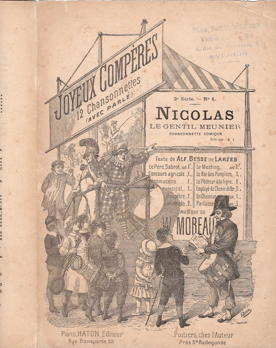 CAF CONC PARTITION XIX ABBÉ W MOREAU CHANSONNETTES ENFANTS JOYEUX COMPÈRES NICOLAS GENTIL MEUNIER ILL BUVAL POITIERS - Autres & Non Classés