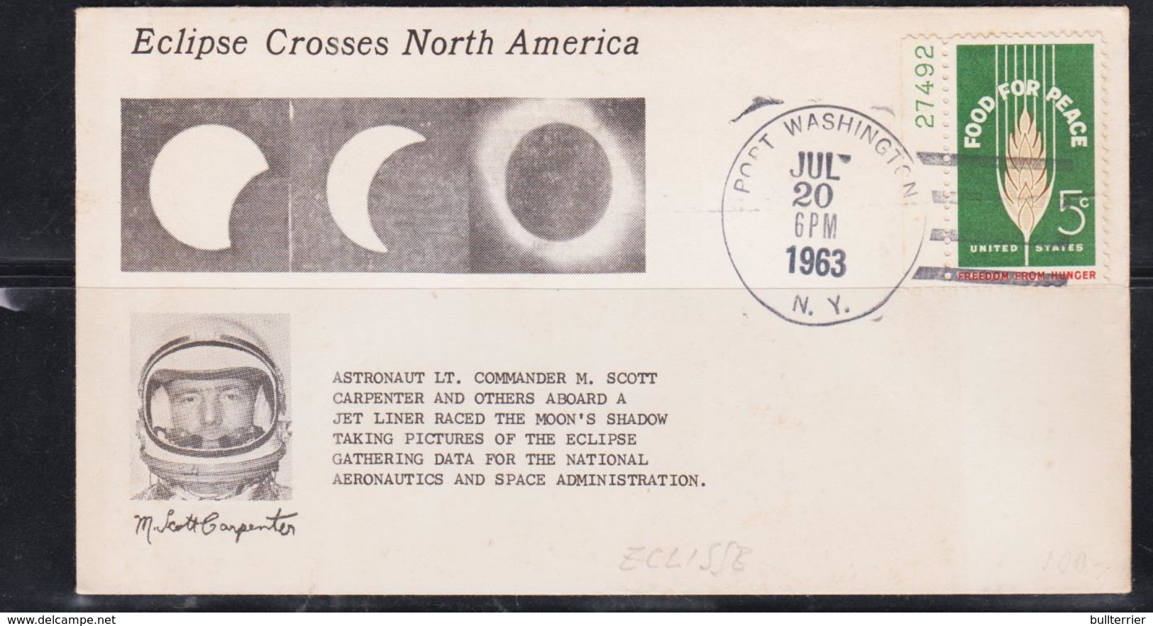 SPACE  - USA-  1963 - MOON ECLIPSE  COVER WITH PORT WASHINGTON  POSTMARK  JUL 20 1963 - Etats-Unis