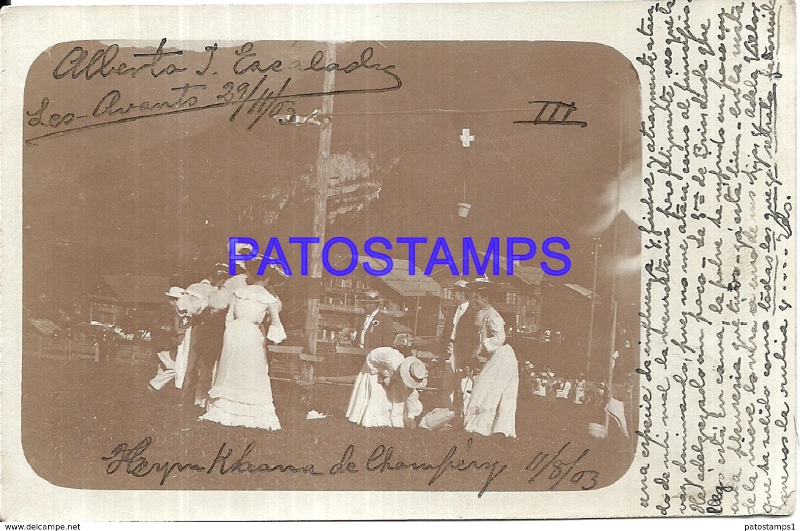 103026 SWITZERLAND CHAMPERY COSTUMES WOMAN'S WITH CHICKEN YEAR 1903 CIRCULATED TO FRANCE POSTAL POSTCARD - Champéry