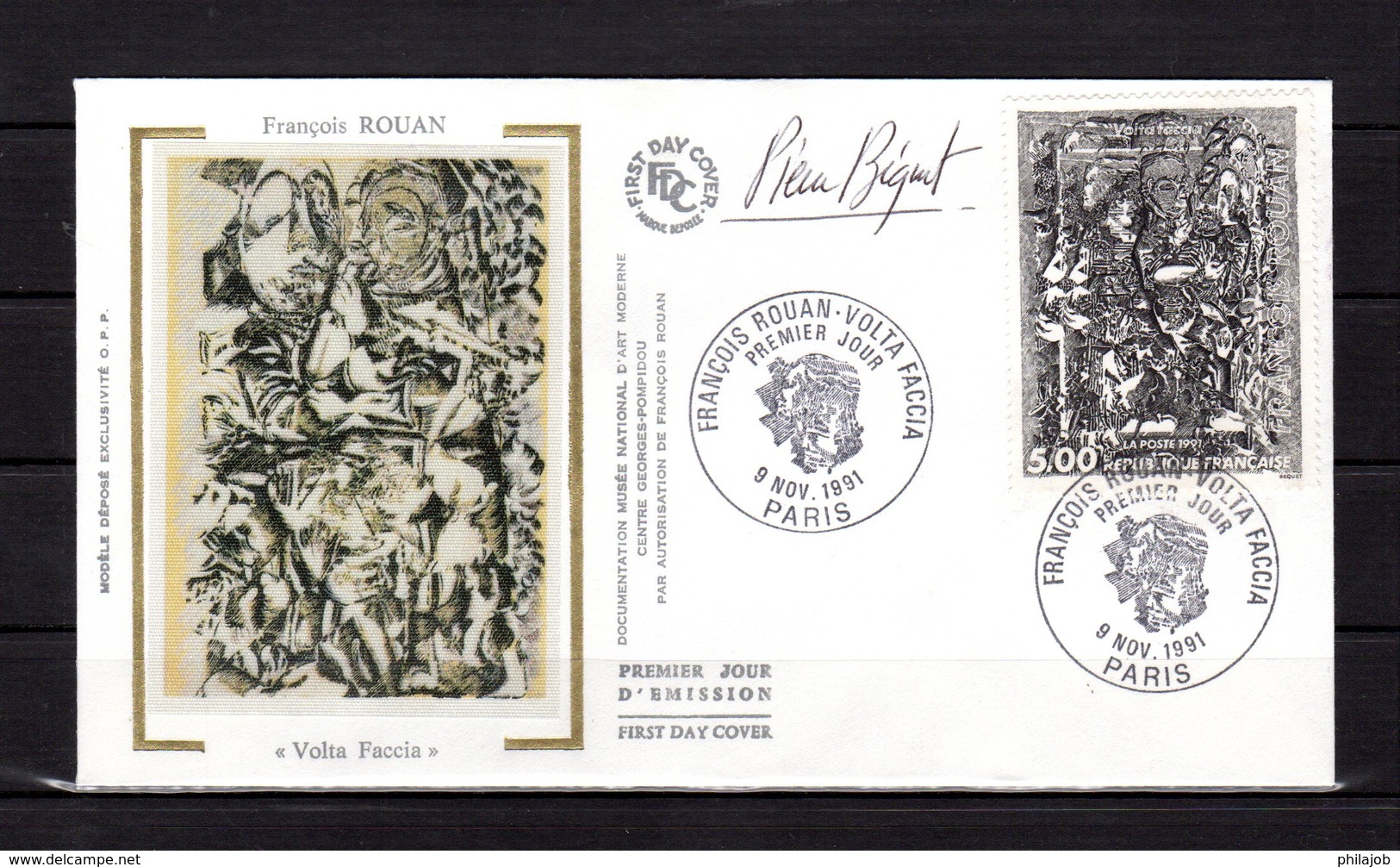 " VOLTA FACCIA De FRANCOIS ROUAN " Sur Enveloppe 1er Jour SIGNEE BEQUET De 1991. N° YT 2730 Parfait état. FDC - Non Classés