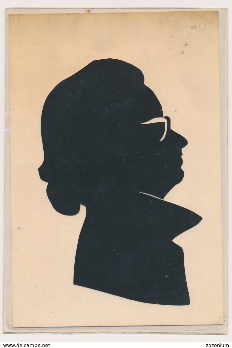 Silhouette Woman W Glasses Femme Avec Lunettes Original Vintage Hand Made 2 X Silouettes Siluette  Old Card - Silhouettes