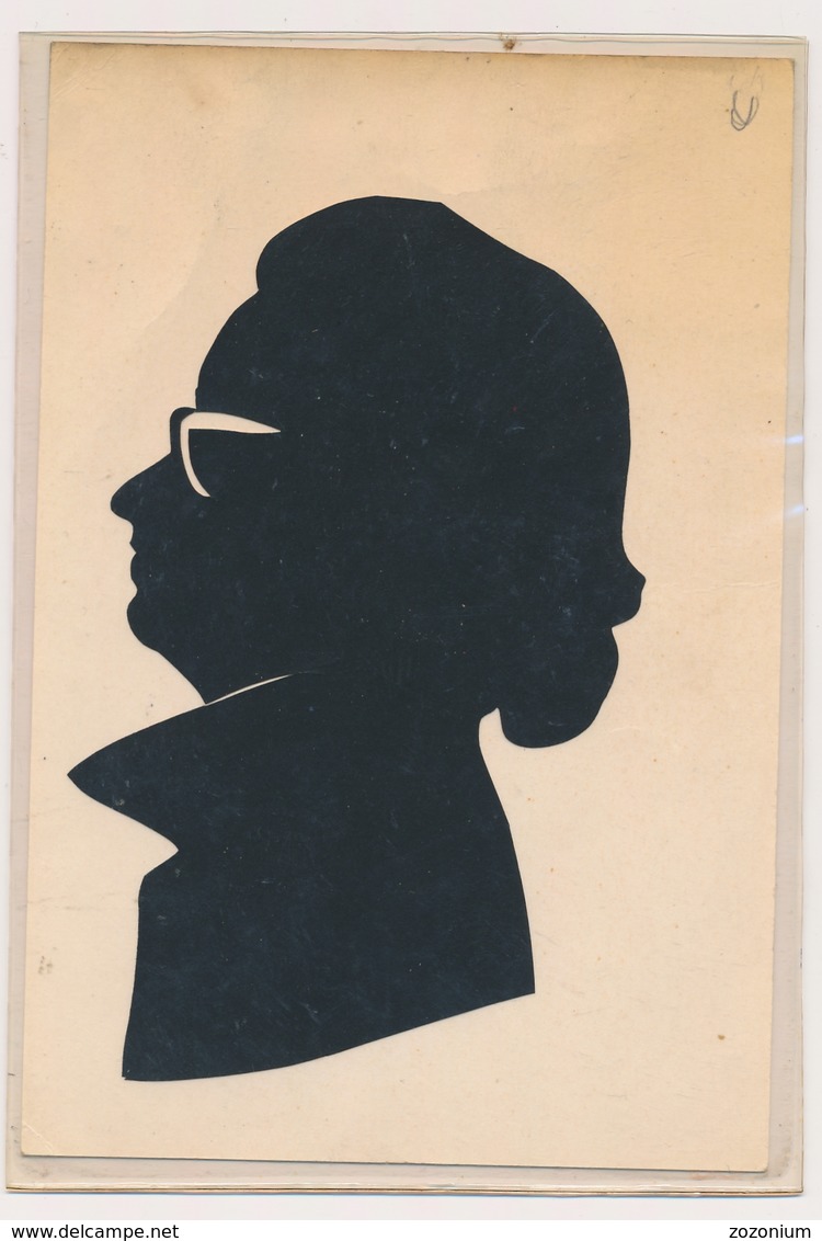 Silhouette Woman W Glasses Femme Avec Lunettes Original Vintage Hand Made 2 X Silouettes Siluette  Old Card - Silhouettes