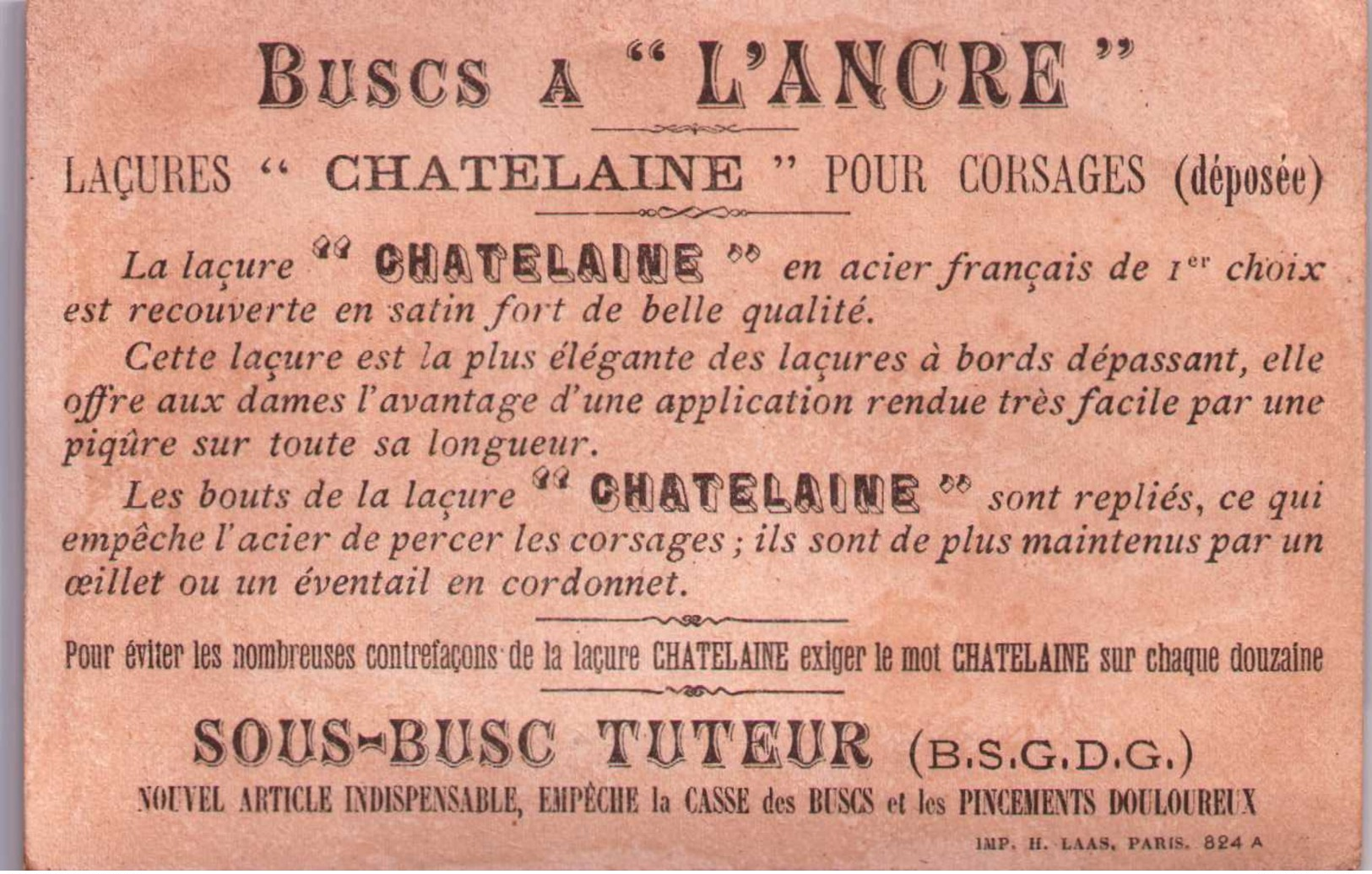 Chromo Buscs à L'ANCRE, Laçures CHATELAINE - LES BATEAUX Jeux D'enfants   - Scans  Recto-verso - Autres & Non Classés