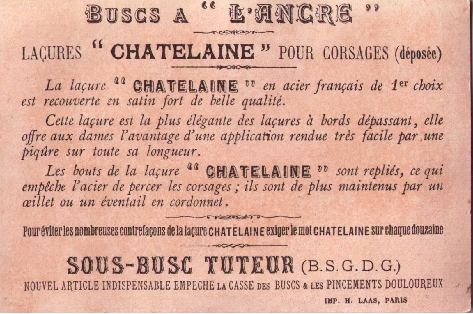 Chromo Buscs à L'ANCRE, Laçures CHATELAINE - Par Surprise...   - Scans  Recto-verso - Autres & Non Classés