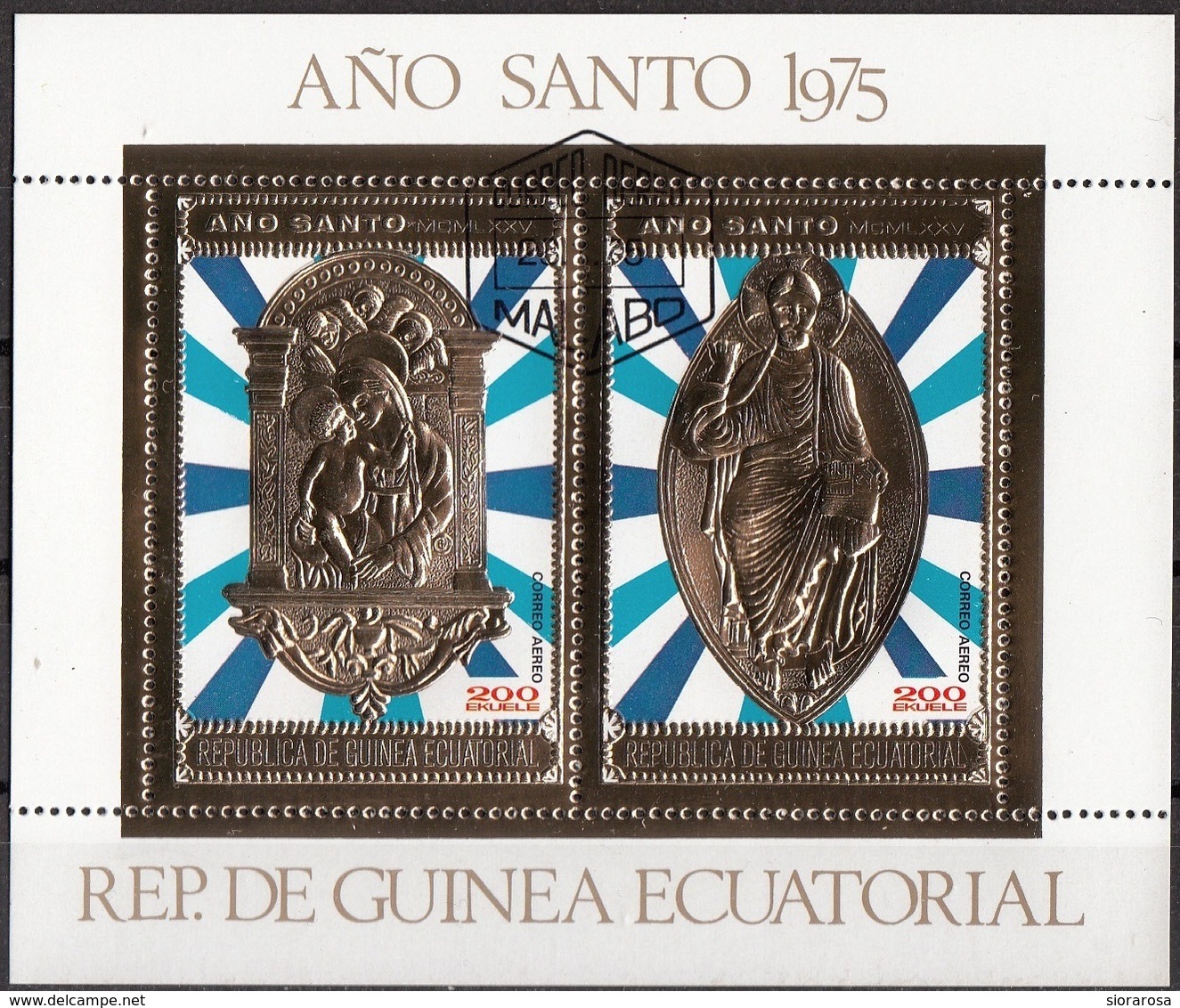 Bf. 199 Guinea Equatoriale 1975 Ano Anno Santo Gold Art Sheet CTO Perf. Ecuatorial - Guinée Equatoriale