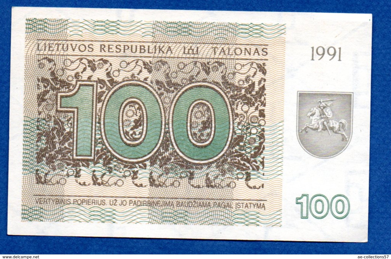 Lituanie  -  100 Talonas 1991  - Pick # 38 B     - état UNC - Lituanie