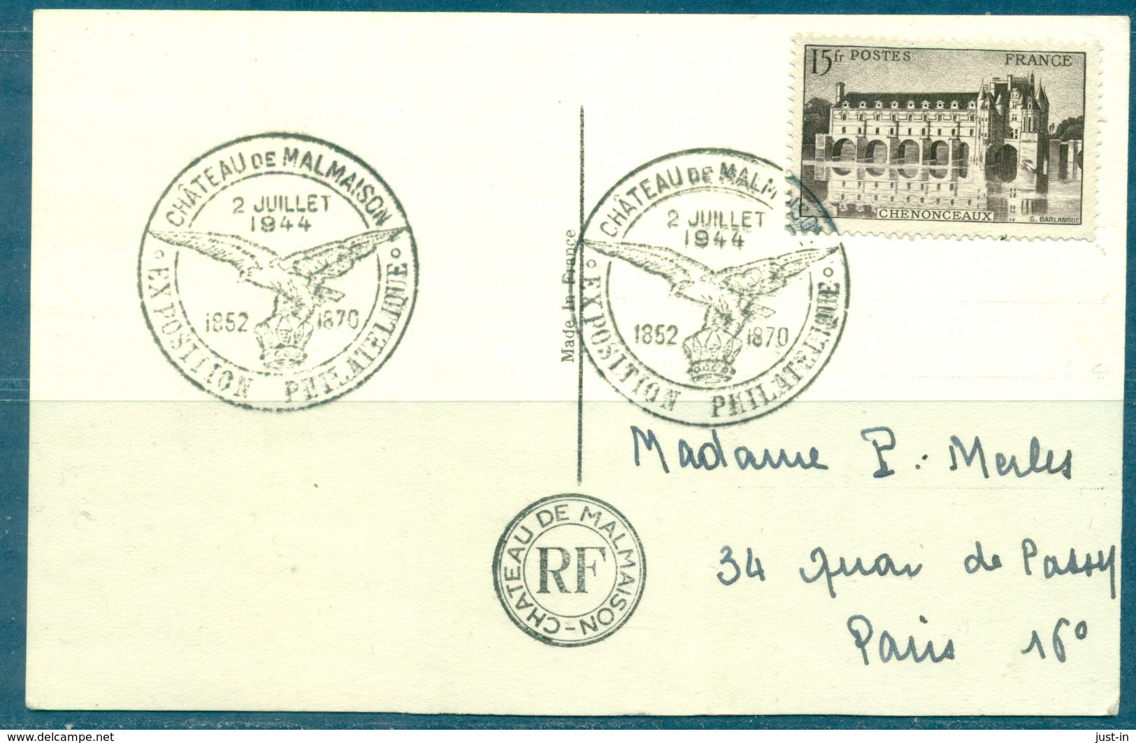 FRANCE  Guerre 39 / 45 Cachet Expo Phil. Chateau De Malmaison 2 Juillet 1944 TB. - Guerre De 1939-45