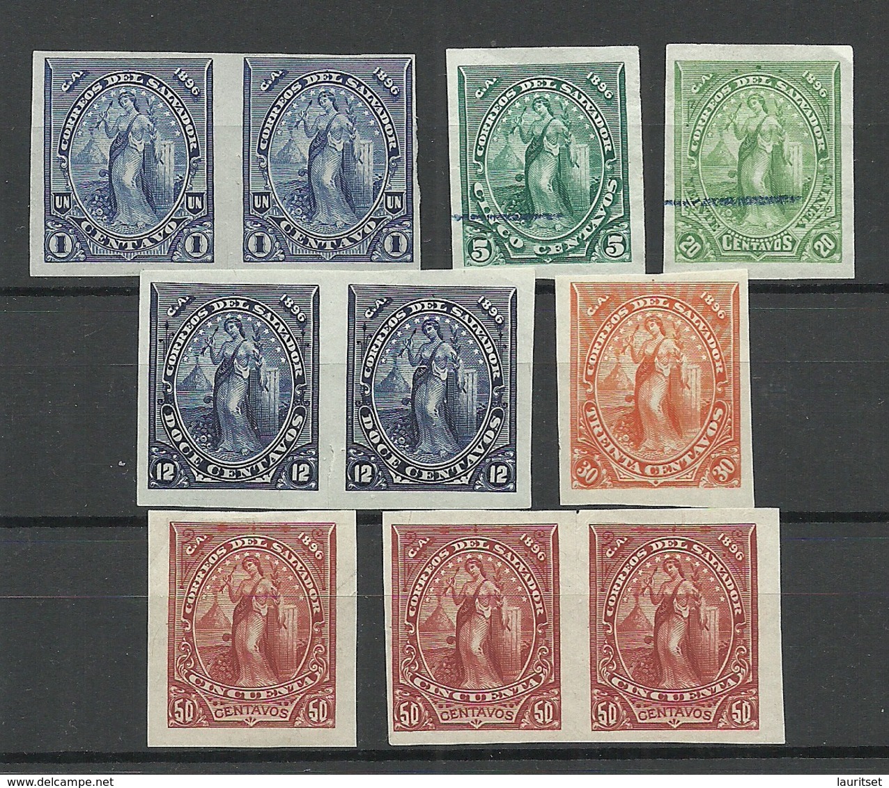 EL SALVADOR 1896 ESSAY Plate PROOF Lot From Michel 129 - 140 (*) - El Salvador