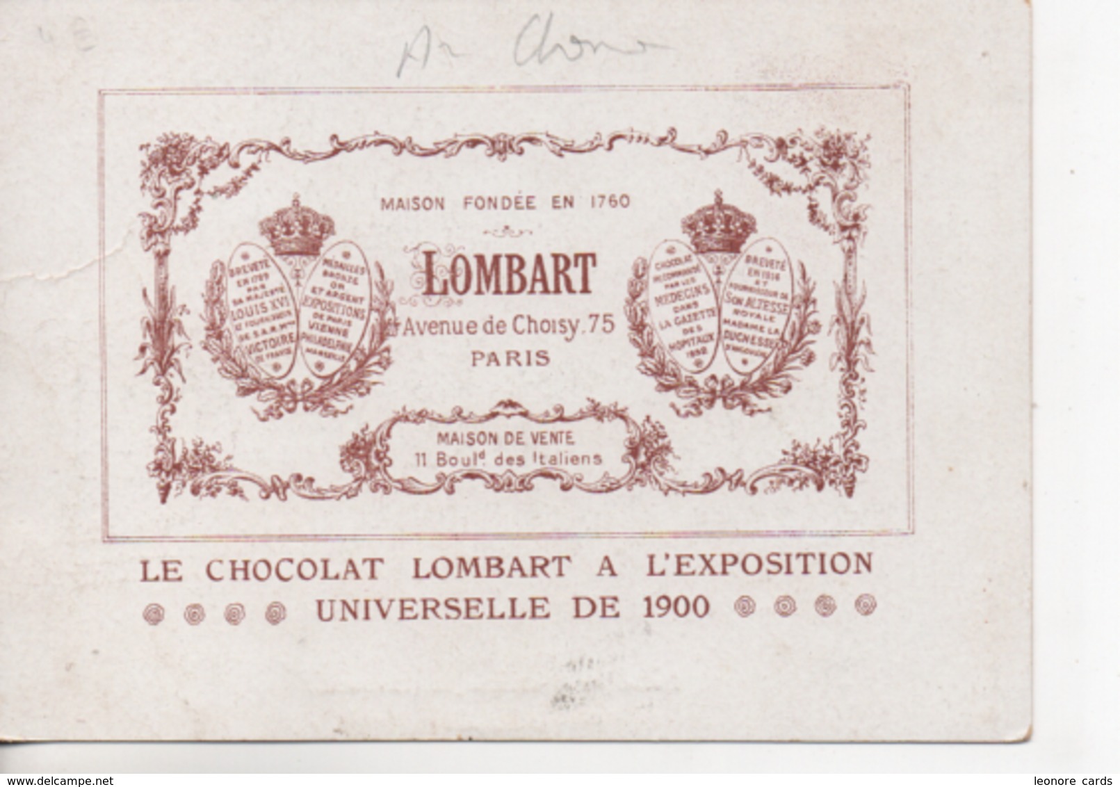 Vieux Papiers.Chromos.Chocolat Lombart.Palais De La Céramique.13,5 X 9,5 Cm - Lombart