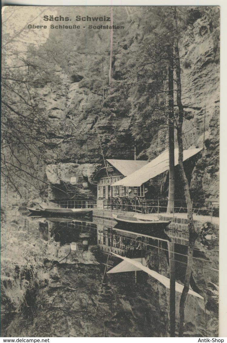 Sächs. Schweiz V. 1928  Obere Schleuße - Bootstation  (2758) - Schmiedeberg (Erzgeb.)