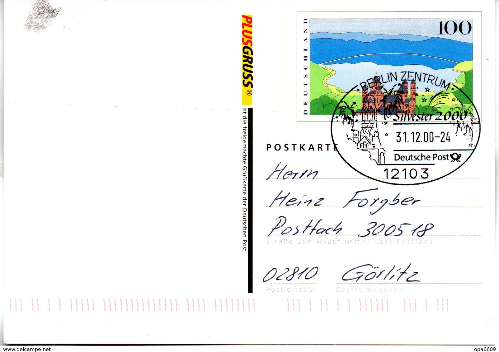 BRD Amtliche GZS-Sonderpostk. PSo 64/02 "Plusgrußkarte Millennium" WSt "Eifel" SSt 31.12.2000 BERLIN ZENTRUM - Postkarten - Gebraucht