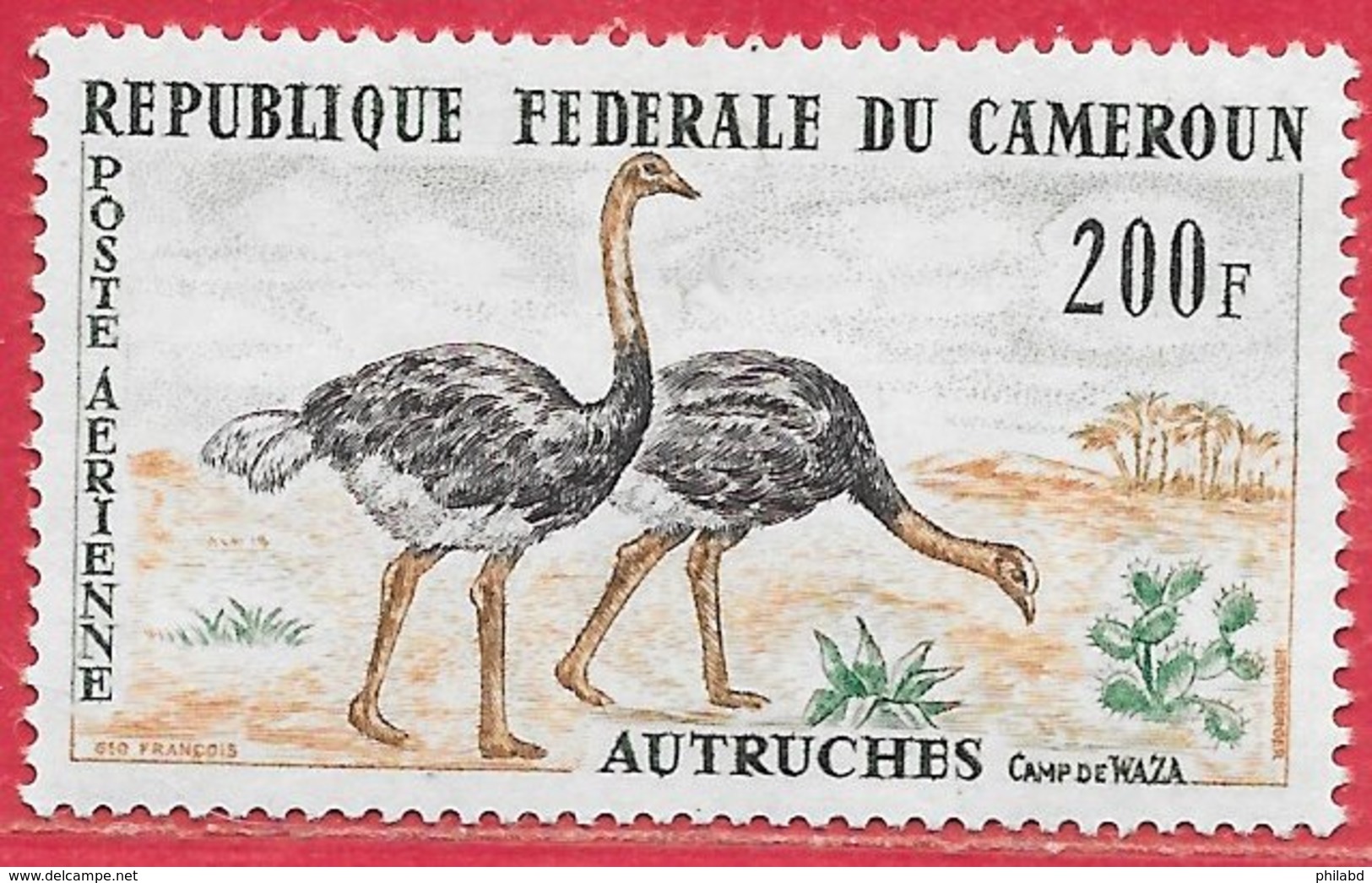 Oiseau - Cameroun PA N°55 200F Autruche 1962 * - Struisvogels