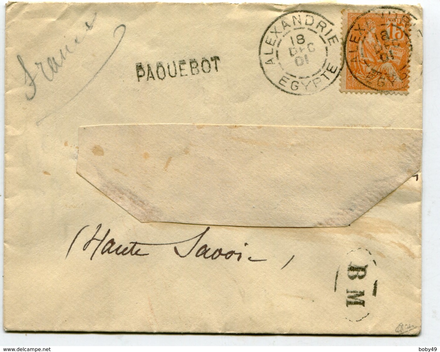 ALEXANDRIE Env. Du 18/12/1901 Avec Griffe PAQUEBOT+ Cachet BM Signée CALVES   PAYPAL Not Accept - Lettres & Documents