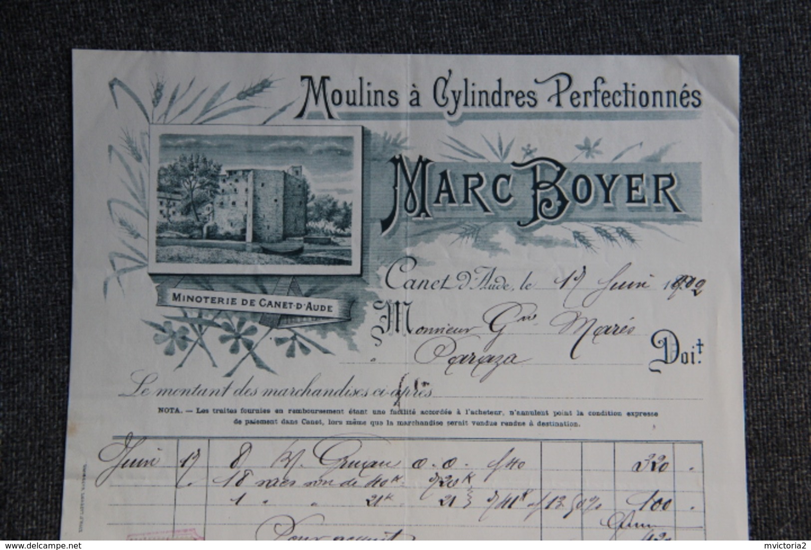 Facture Ancienne - CANET DAUDE, Marc BOYER , Moulins à Cylindres Perfectionnés. - 1900 – 1949