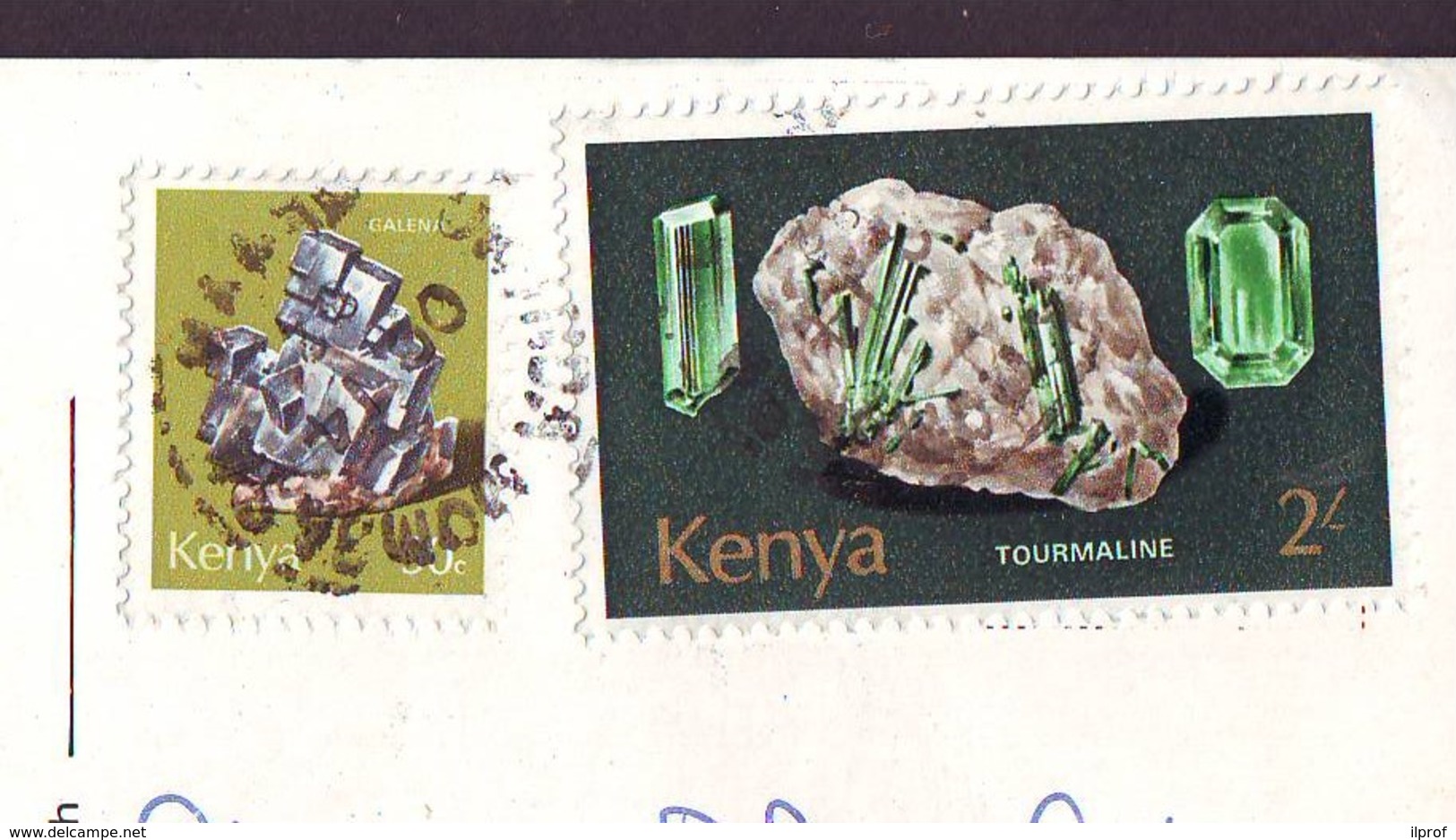 Tourmaline And Galena Minerals  2 Stamps '70/'80 Kenia On Postcard - Kenia (1963-...)