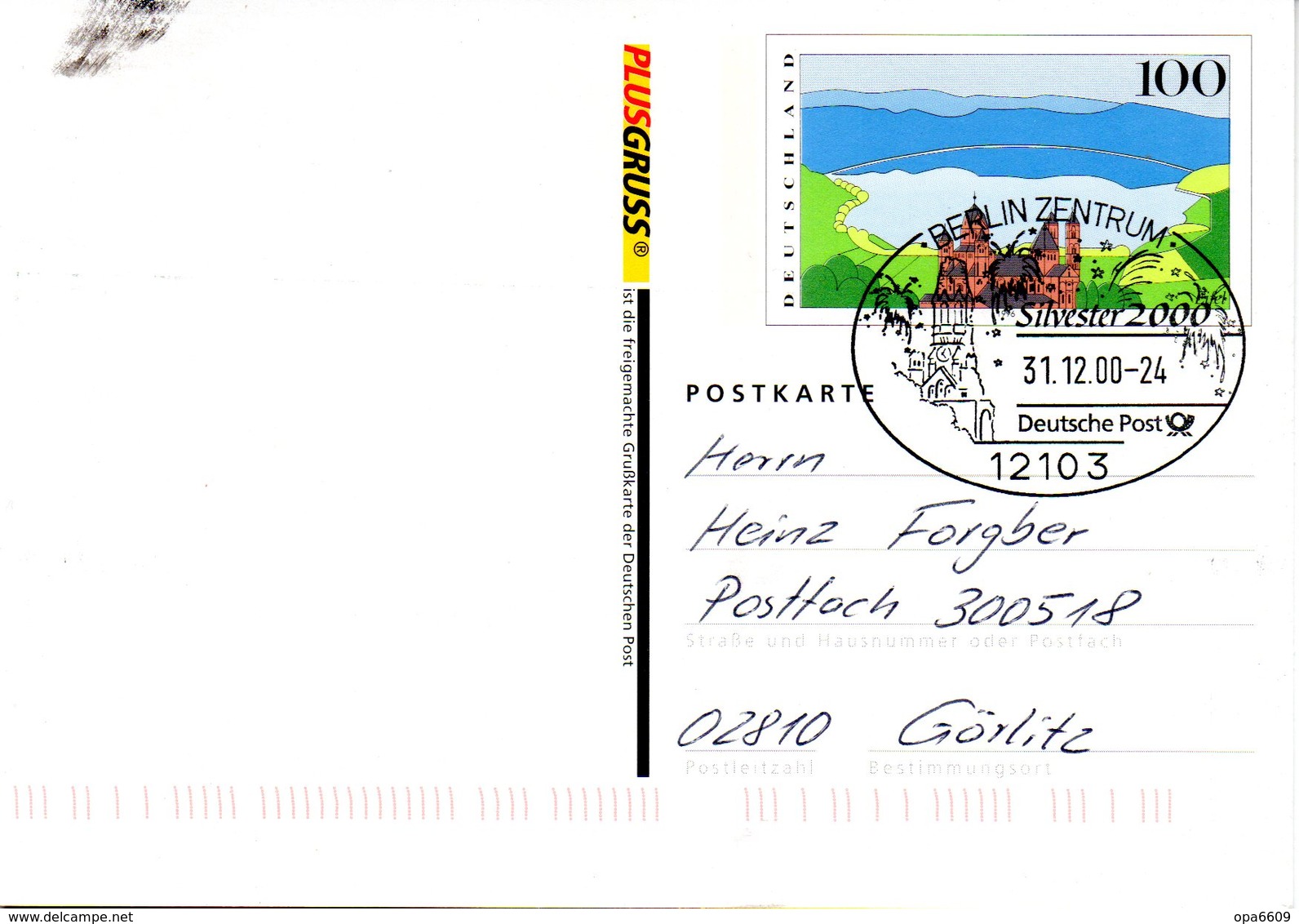 BRD Amtliche GZS-Sonderpostk. PSo 64/05 "Plusgrußkarte Millennium" WSt "Eifel" SSt 31.12.2000 BERLIN ZENTRUM - Postkarten - Gebraucht