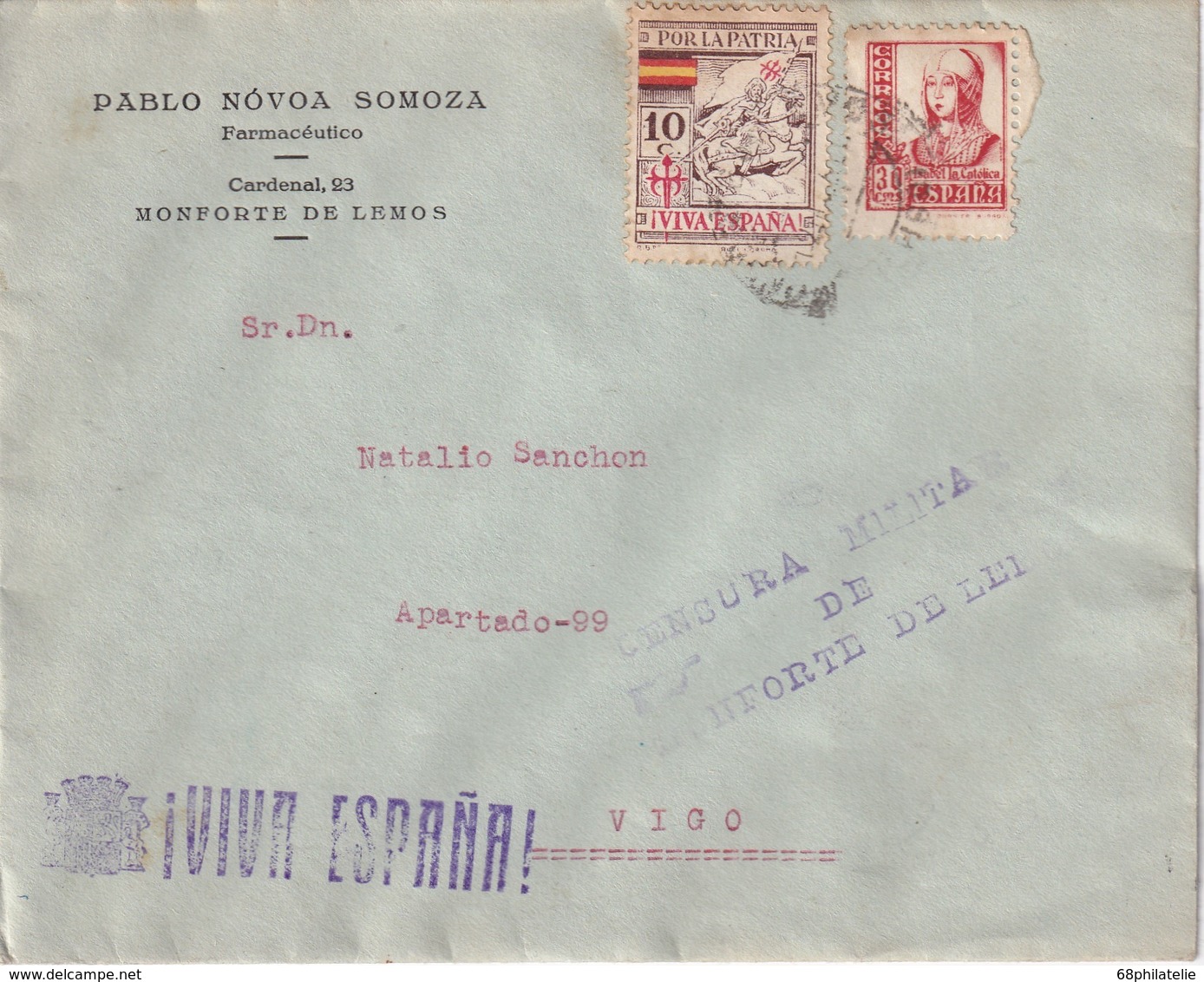 ESPAGNE 1937    LETTRE  CENSUREE/ZENSIERT/CENSORED DE MONFORTE POUR VIGO - Marcas De Censura Nacional