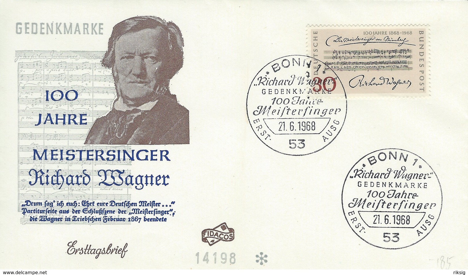 Richard Wagner. Meistersinger.  Germany   Fdc.  H-1394 - Music