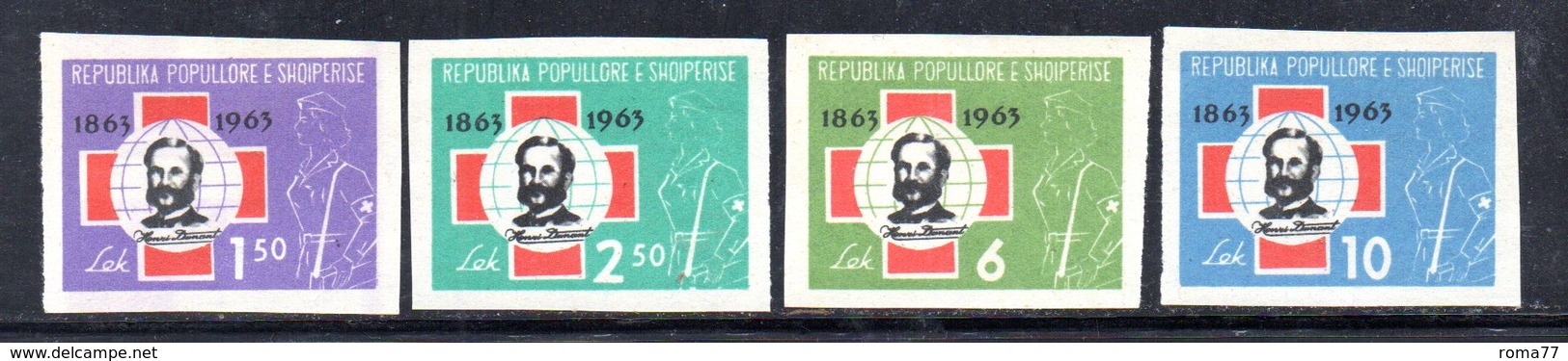 586/1500A - ALBANIA 1963 , Serie Yvert N. 604/607 (Michel 721/724) * Linguellato  NON DENTELLATA  Croce Rossa - Albania