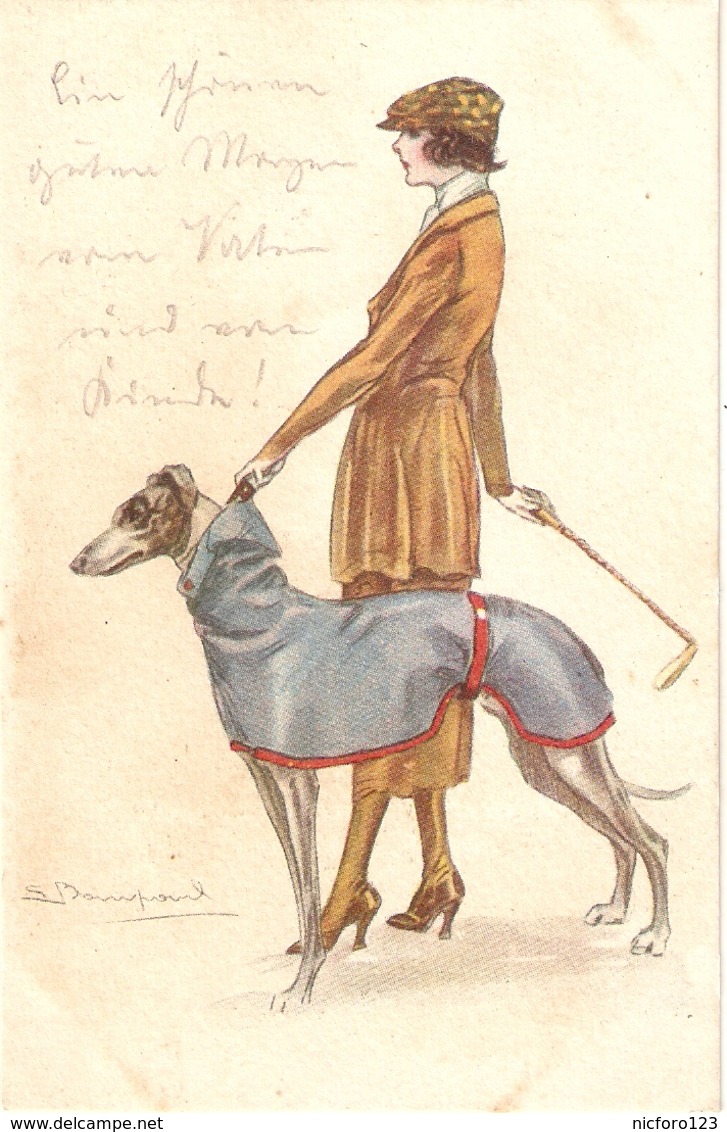 "S. Bompart.Lady With Her Dog" Nice Antiqu Italian Postcard - Bompard, S.