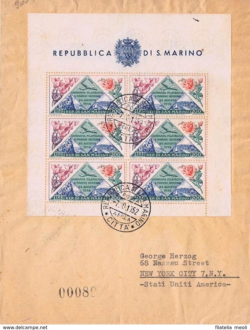 1952 SAN MARINO FOGLIETTO RICCIONE SU BUSTA - Storia Postale