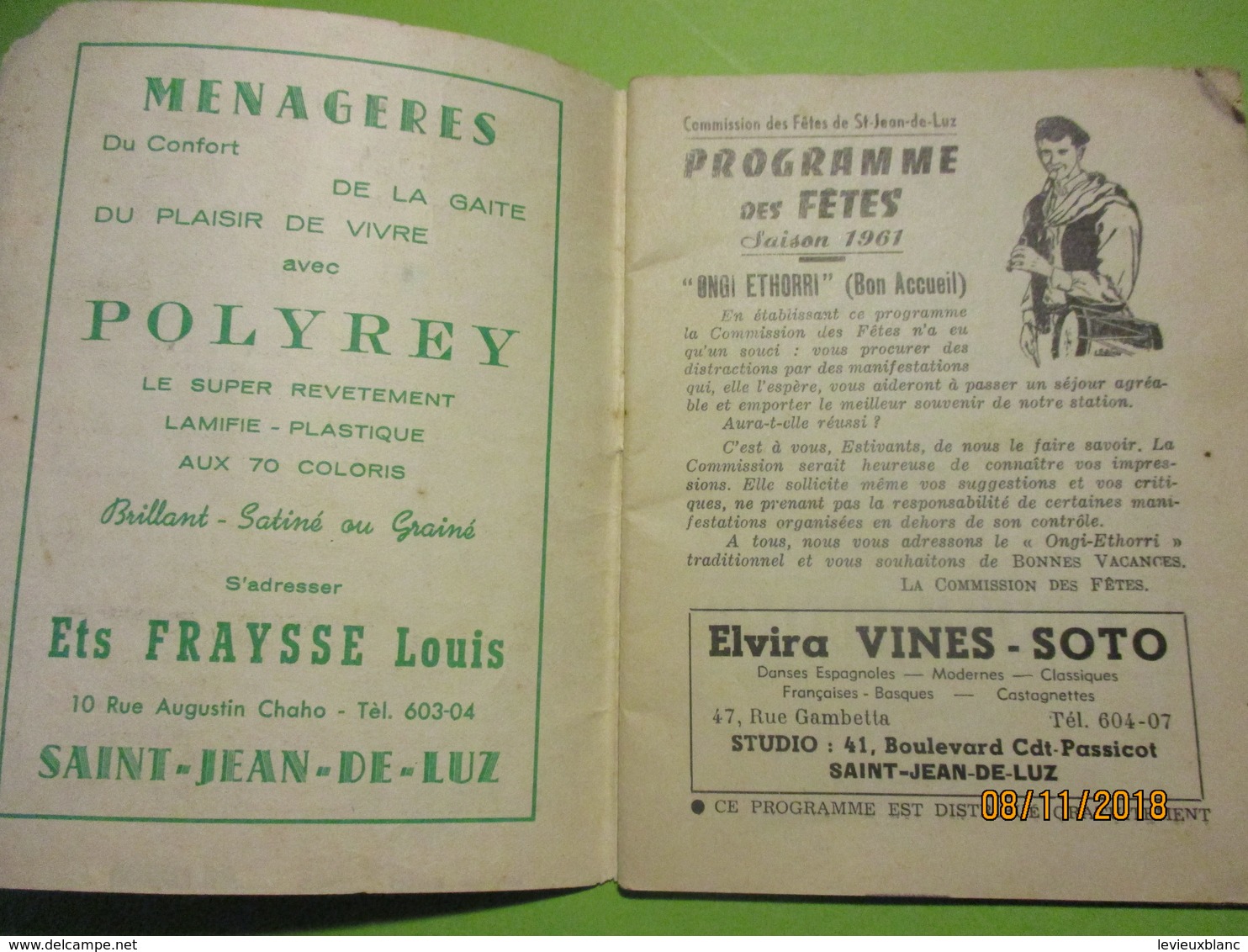 Guide/St JEAN De LUZ En Fête/Programme Des Spectacles/Commission Des Fêtes/Avec Johnny Hallyday/Commerces/ 1961   PGC254 - Dépliants Touristiques