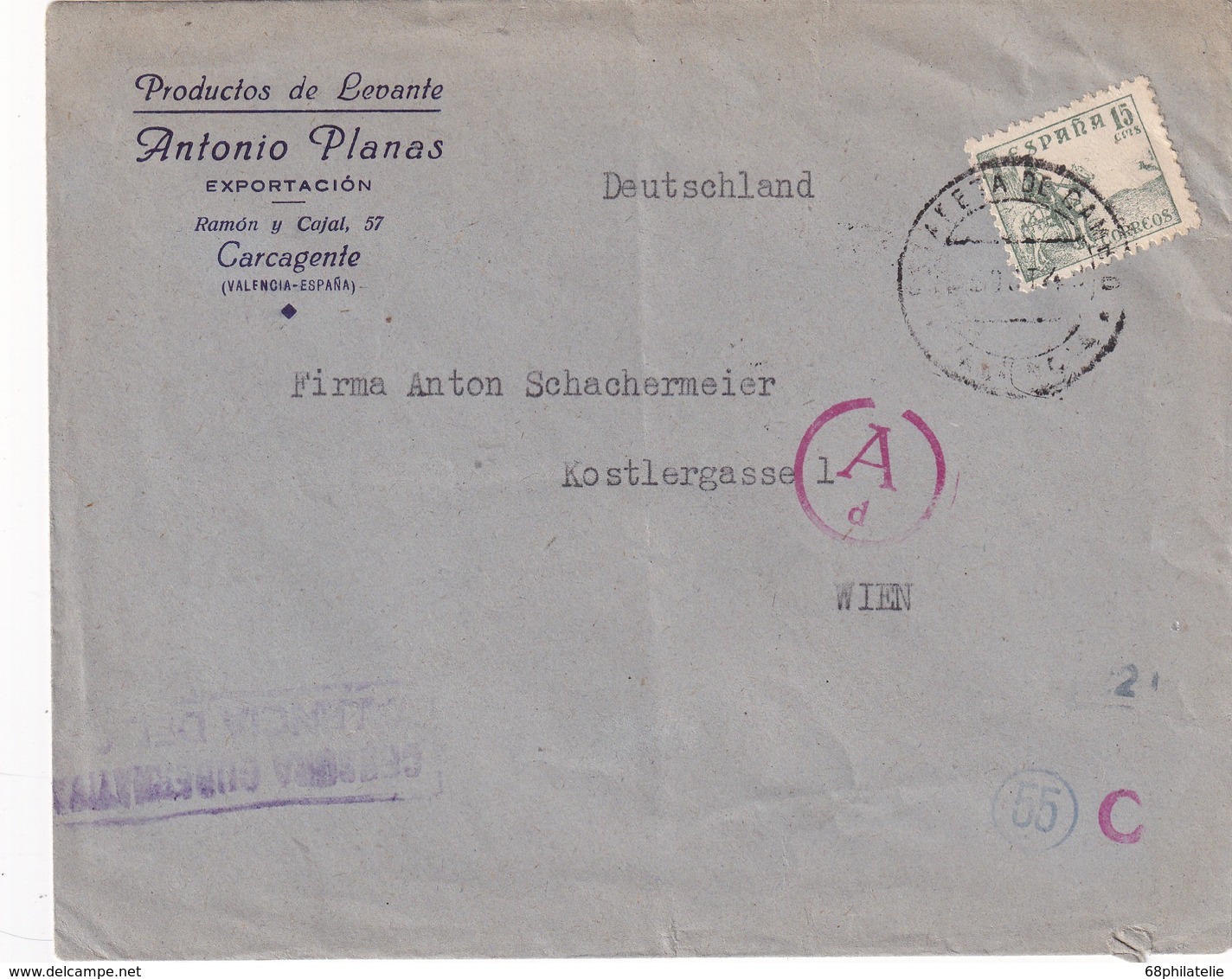 ESPAGNE 1943  LETTRE   CENSUREE/ZENSIERT/CENSORED DE VALENCIA POUR VIENNE - Cartas & Documentos
