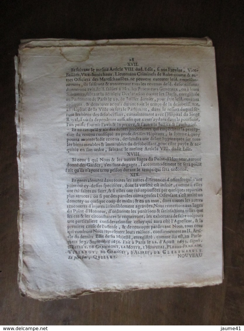 EDIT  DU ROY  -  CONTRE  LES DUELS     AIX  1679  - 28 PAGES    -   (  23 CM. X 19 CM. ) - Décrets & Lois