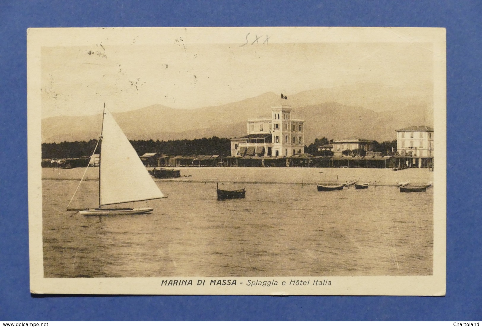 Cartolina Marina Di Massa - Spiaggia E Hotel Italia - 1922 - Massa