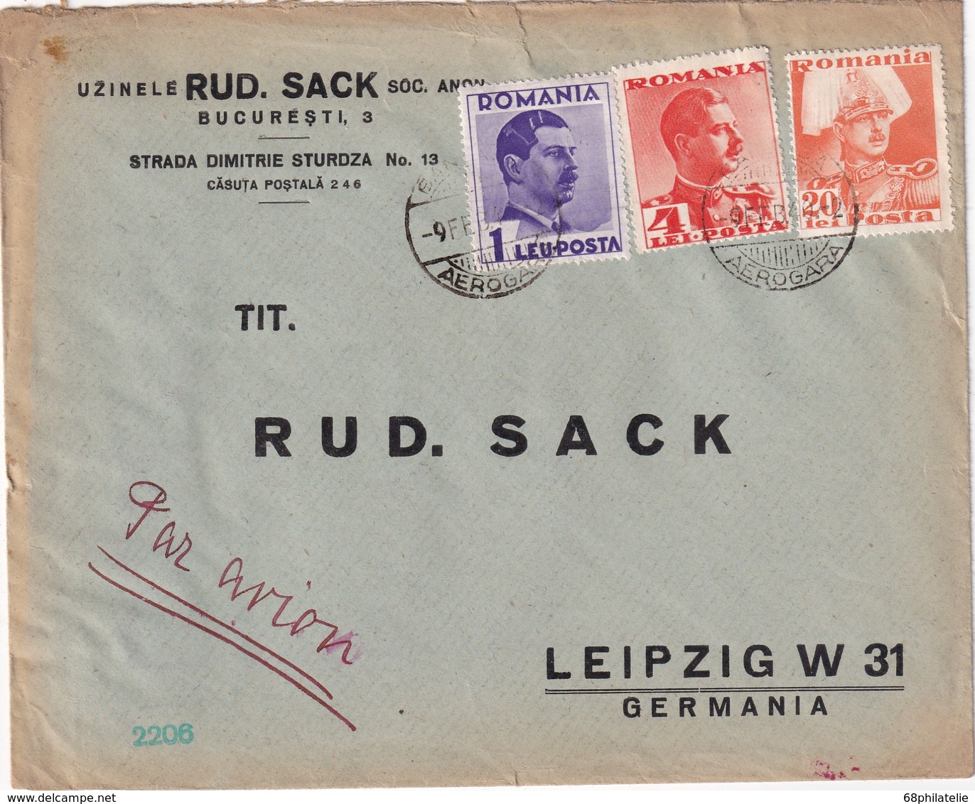 ROUMANIE 1940 LETTRE    CENSUREE/ZENSIERT/CENSORED DE  BUCAREST POUR LEIPZIG - Lettres 2ème Guerre Mondiale