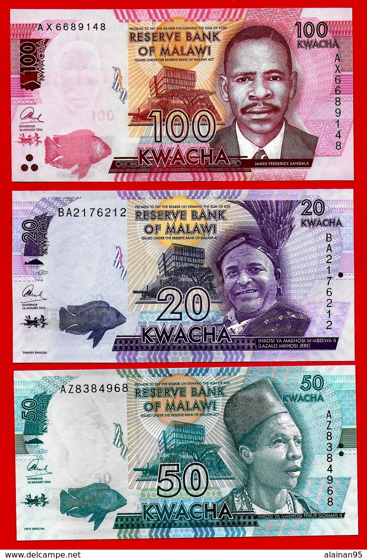 ** MALAWI  -  20 + 50 + 100 Kwacha  1 Janvier 2016  UNC ** - Malawi