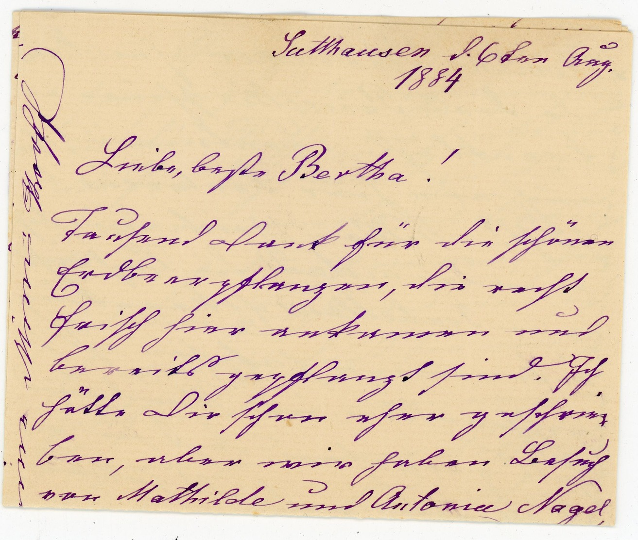 "SUTTHAUSEN" (heute Stadtteil Osnabrück) 1884 + K 1 "HASBERGEN" An Frau "Generalin Von Bothmer" In Schwegerhof Bei Oster - Lettres & Documents