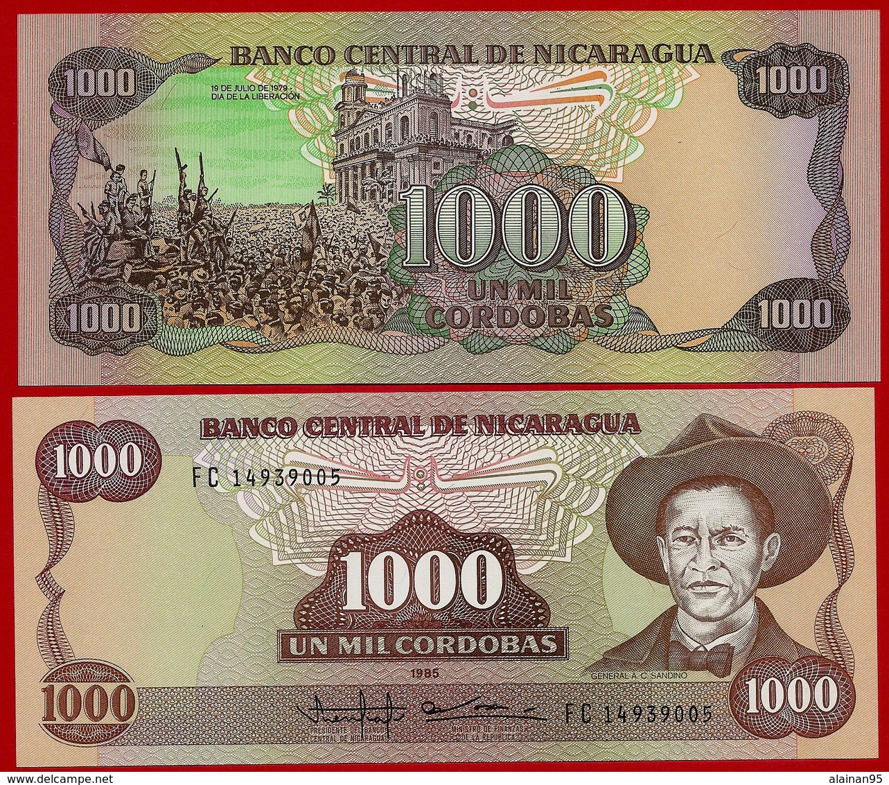 ** NICARAGUA - 1 000 Cordobas 1985 UNC + 200 000 Cordobas 1987 UNC  ** - Nicaragua
