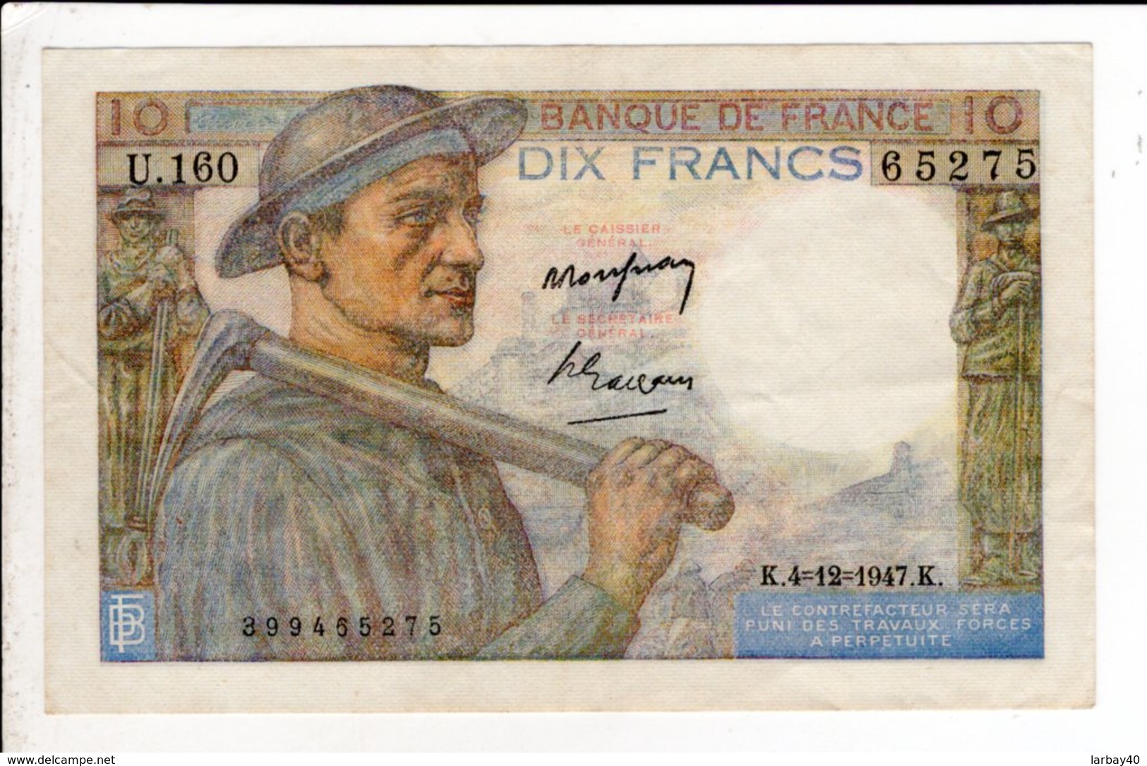 Billet De 10 Francs Mineur Du 4 12  1949 - 10 F 1941-1949 ''Mineur''