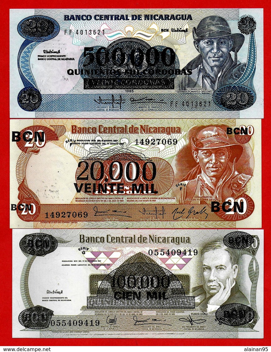 ** NICARAGUA - 1987 - 20 000 + 100 000 + 500 000 Cordobas Tous UNC  ** - Nicaragua