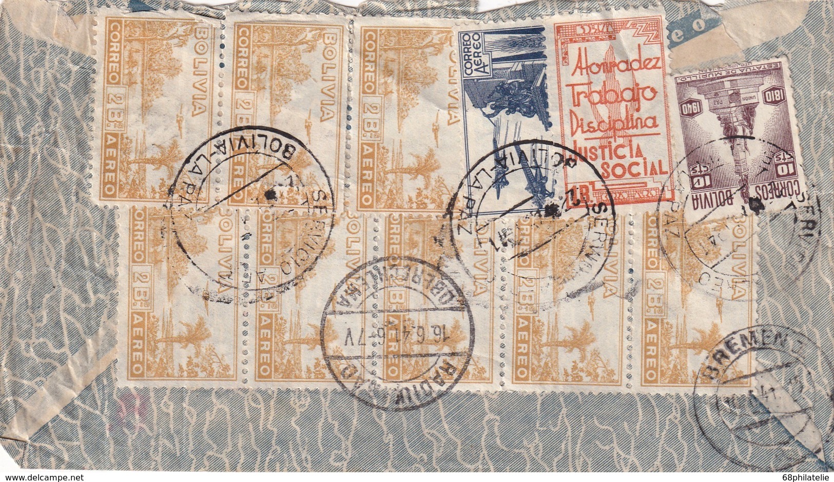 BOLIVIE 1941     PLI AERIEN RECOMMANDE      CENSUREE/ZENSIERT/CENSORED DE LA PAZ POUR BREMEN - Bolivie