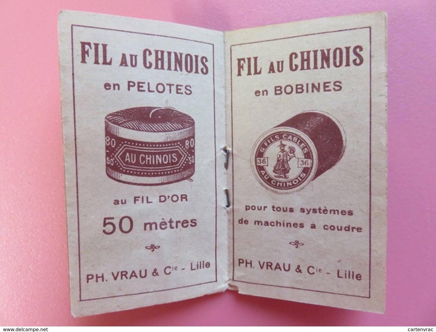 Calendrier 1930 - Fil au chinois - PH. Vrau & Cie - Lille - Complet - Publicités fil pelotes et fil bobines