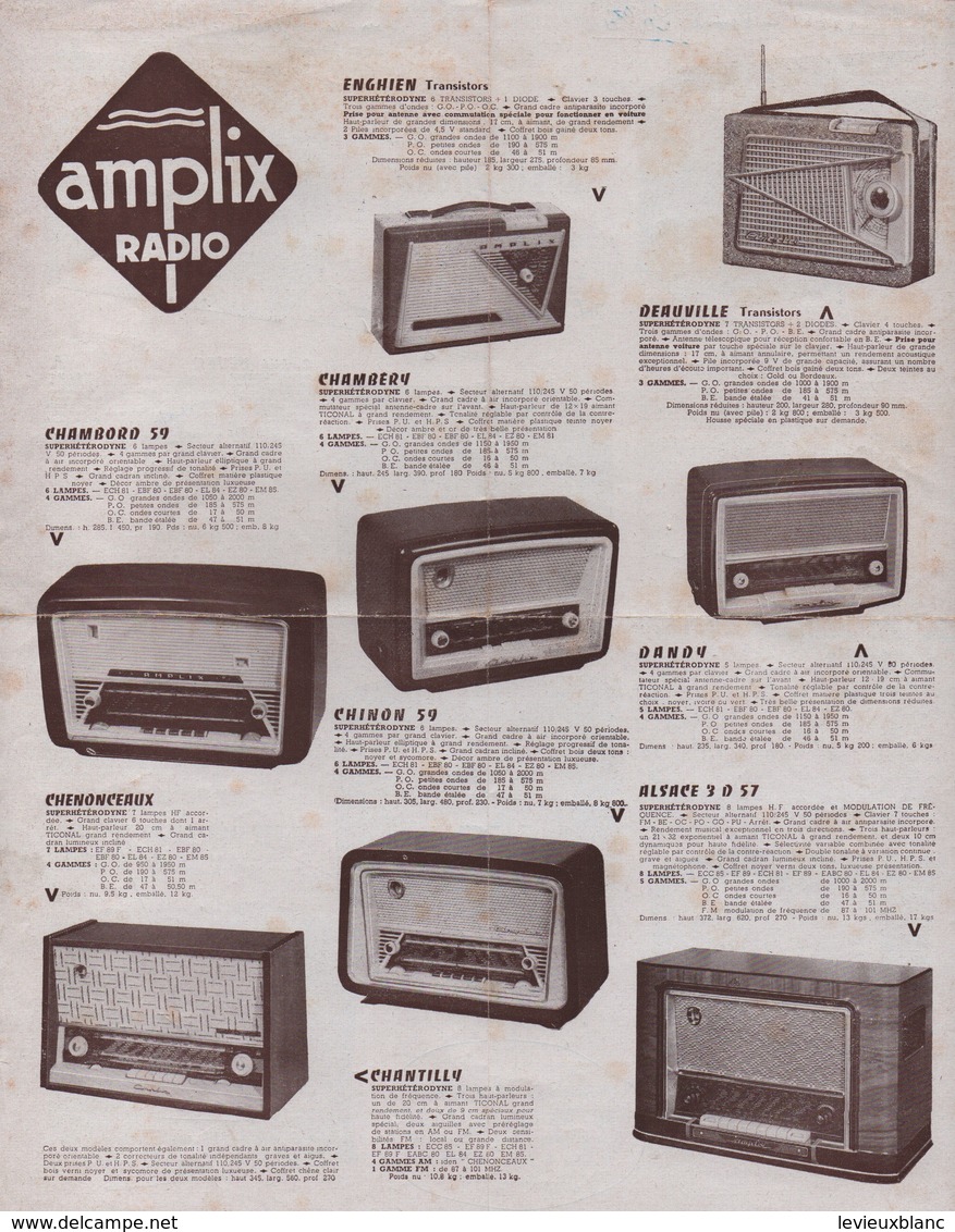 Prospectus Catalogue/AMPLIX Radio/Postes Récepteurs Amplificateurs Télévision/NOISY Le SEC/Lille/ Vers 1950   VPN159 - Advertising