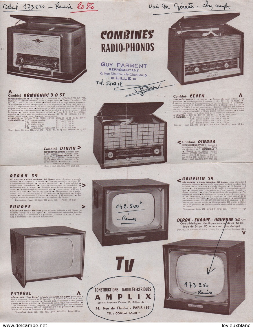 Prospectus Catalogue/AMPLIX Radio/Postes Récepteurs Amplificateurs Télévision/NOISY Le SEC/Lille/ Vers 1950   VPN159 - Publicités