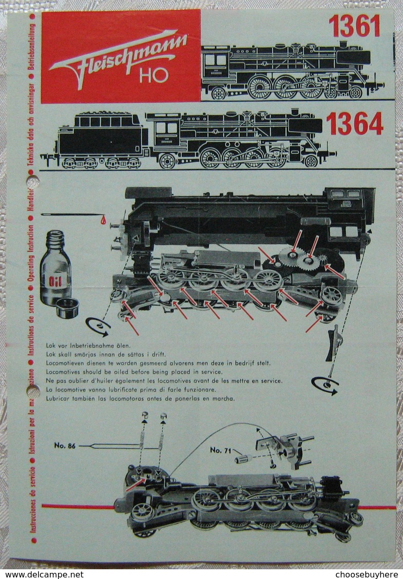 Fleischmann H0 Bedienungsanweisung 1966 Lokomotive 1361 1364 Mehrsprachig - Loks