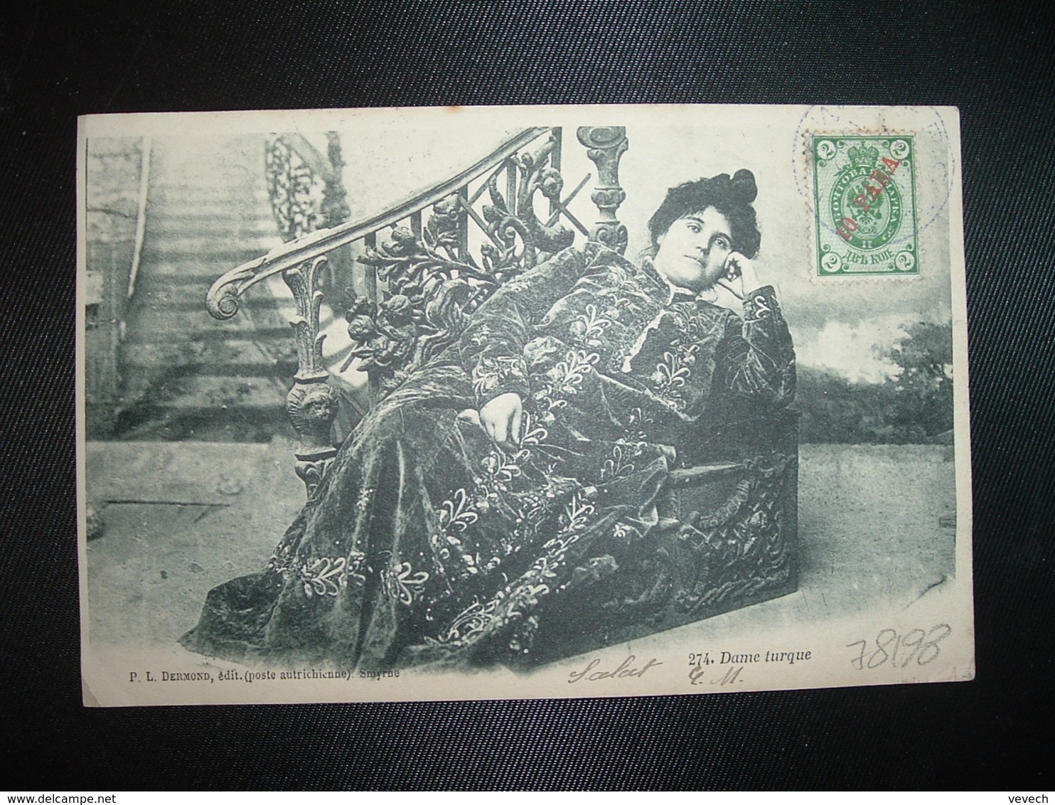 CP DAME TURQUE TP LEVANT RUSSE 2 Surchargé 10 PARA OBL. VIOLETTE 30 DEK 1902 - Turkish Empire