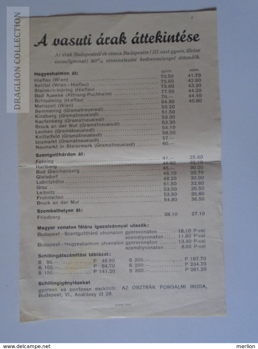 ZA112.5 Railway Price List - Hungary -Austria  Leykam Graz - Europe