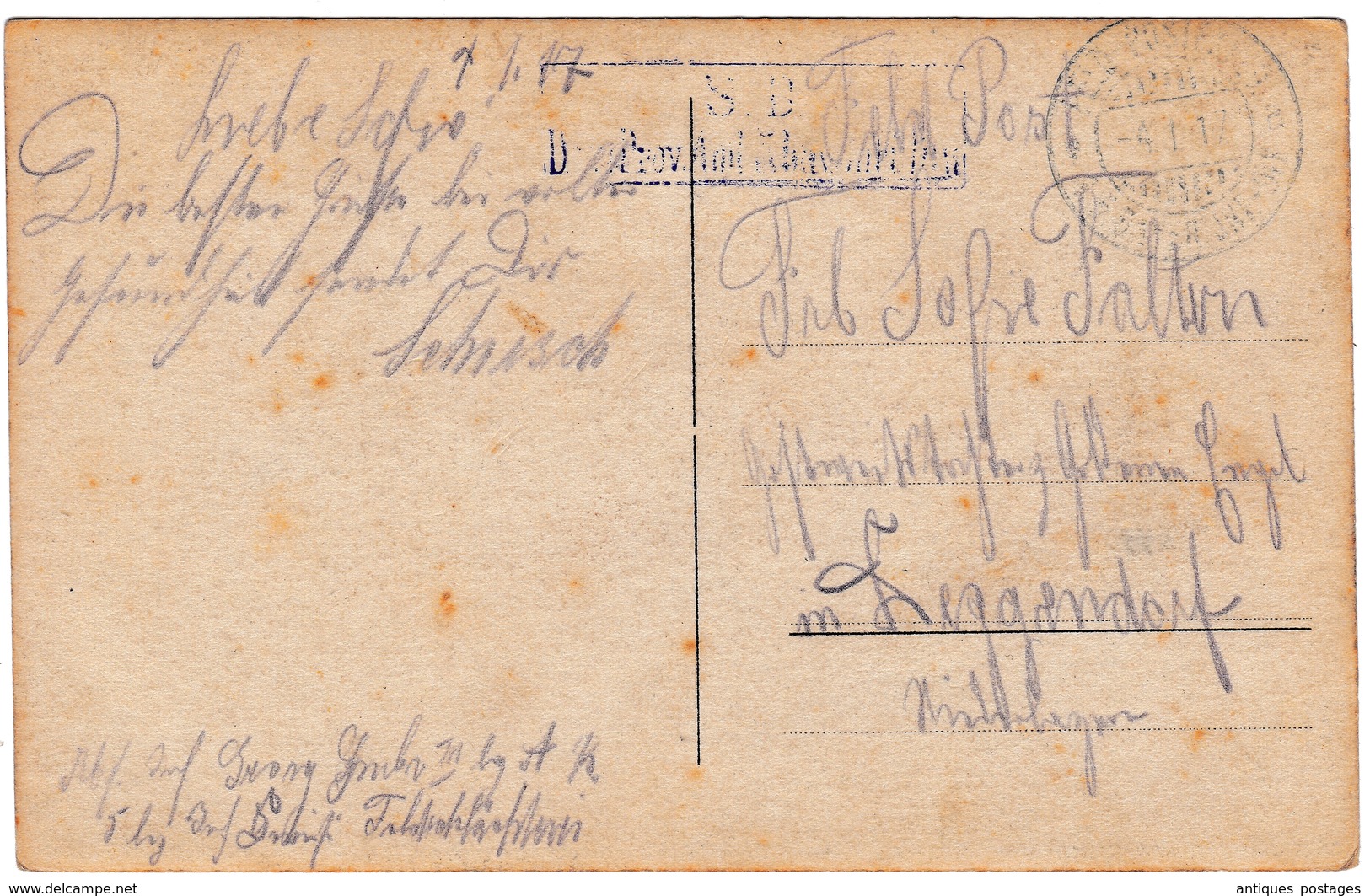 Postkarte Feldpost 1917 Deutschland WW1 Première Guerre Mondiale Carte Photo - Feldpost (franchigia Postale)