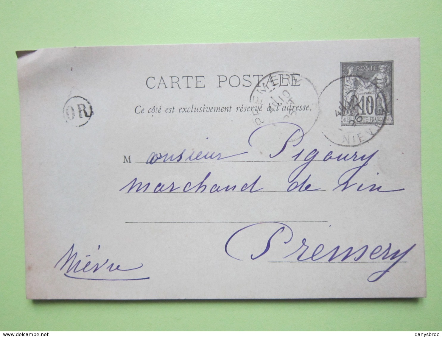 Carte Postale Oblitérée à PREMERY (58) écrite à CHAMPLIN *DIMANCHE SOIR* (58) 10/08/1896 - Entier Type Sage Noir 10c - Cartes Postales Types Et TSC (avant 1995)