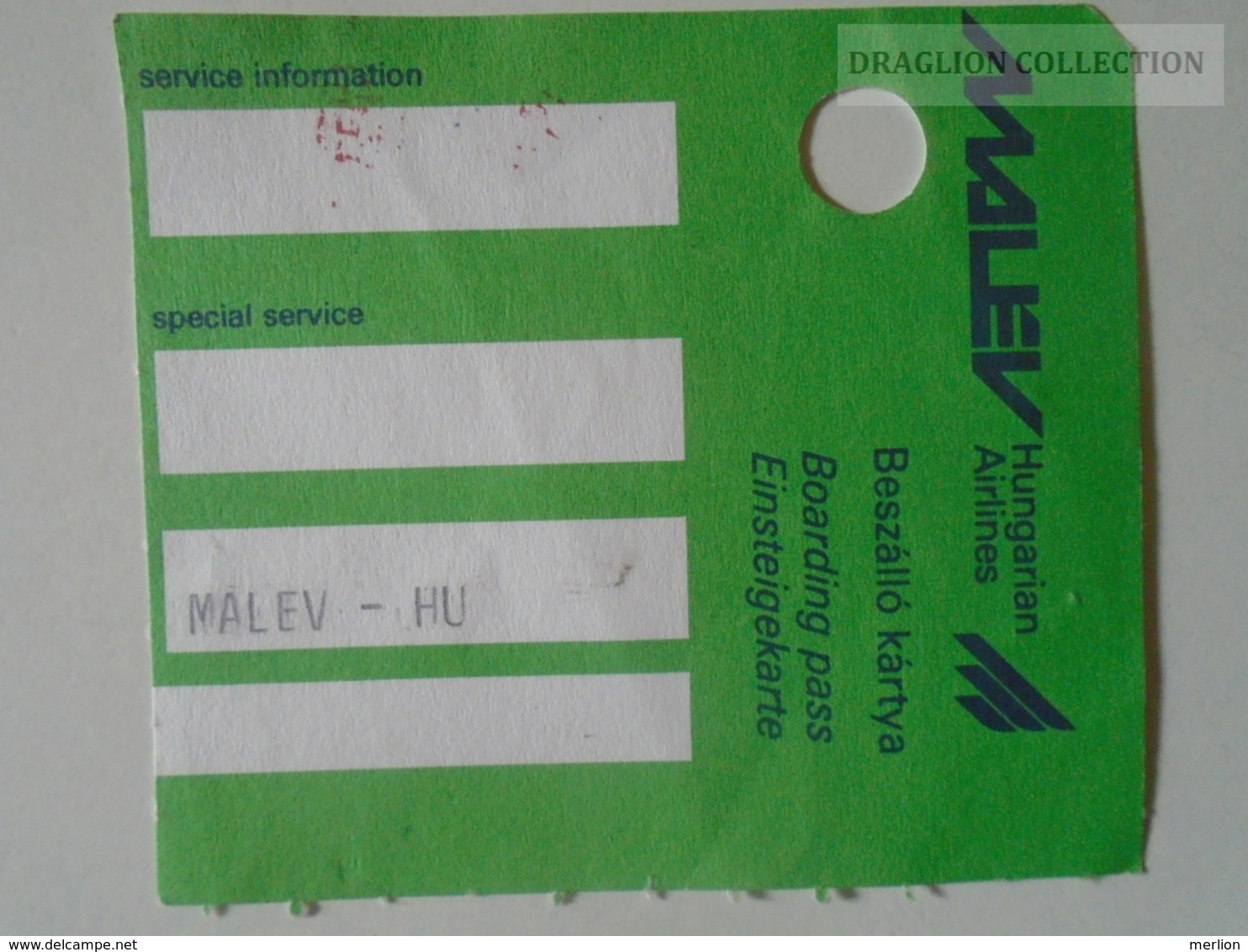 ZA112.9  Hungary - MALÉV  Boarding Pass - Carte D'imbarco